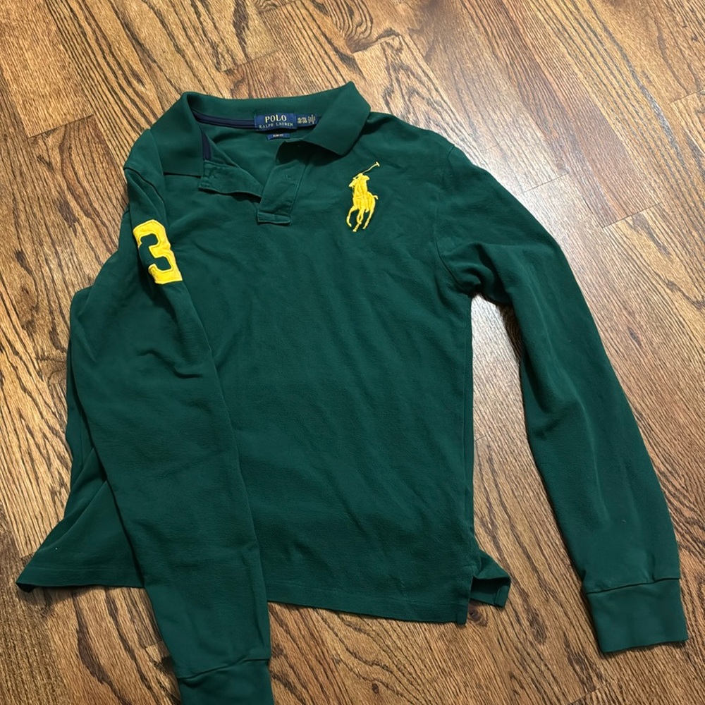 Forest green long sleeve polo shirt